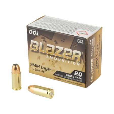 CCI Ammunition, Blazer, 9MM, 115gr, Jacketed Hollow Point, 20rd Box, 604544708738, AMMO-5239A, RTG Parts