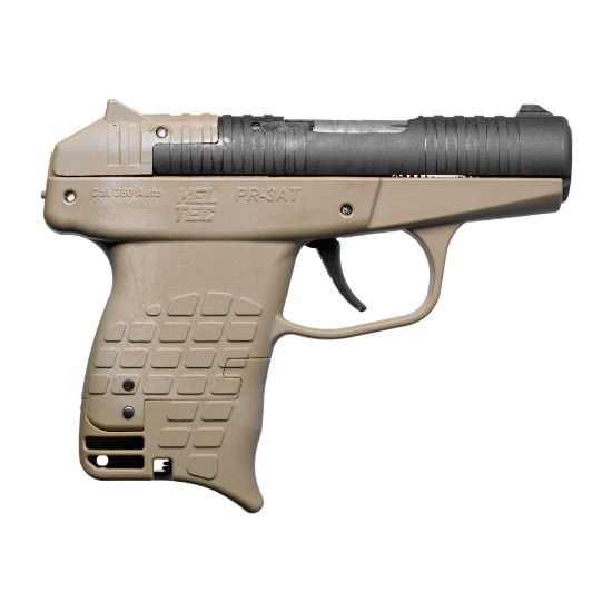 Kel-Tec, PR-3AT Tan 13rd, Striker Fired, Semi-automatic, Polymer Frame Pistol, Sub-Compact, 380ACP, 2.85" Barrel, Matte Finish, Tan with Black Slide, 13 Rounds, (2)-7 Round Stripper Clips, 640832011487, FFL-KELTEC-PR3ATTAN, RTG Parts