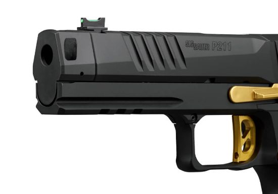 Sig Sauer, P211, Semi-automatic, Single Action Only, Metal Frame Pistol, Full Size, 9MM, 4.4" Bull Barrel, MACH3D Compensator, Nitron Finish, Black, Sig-Loc Pro Footprint Optics Ready Slide, Fiber Optic Sights, Brass LOK Grip Panels, High Polish Titanium Nitride Controls, 3 Magazines, (2)-21 Round & (1)-23 Round, 798681740079, FFL-SIG-211F-9-GTO-SC, RTG Parts