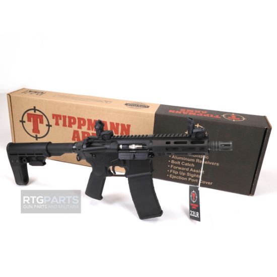 Tippmann Arms Company, M4-22, Micro Elite BUG OUT Pistol, Semi-Automatic Pistol, AR, 22 LR, 7" Threaded Barrel, 1/2X28 Thread Pitch, Aluminum MLOK Handguard, Matte Finish, Black, Folding T5 Pistol Brace, Front/Rear Flip Sights, 25rd Magazine, 857253008433, FFL-TIPPMANN-A101124, RTG Parts