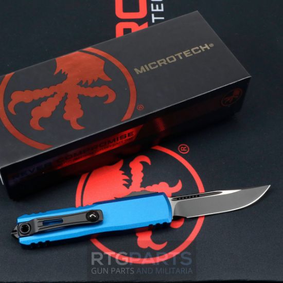 Microtech UTX-85 Gen IV, D/E OTF, Automatic Knife, Blue, (3.125 Inch) M390, Double Edge, Dagger, Tactical Black, Made in the USA, 12324-1BL, 841768185567, MICROTECH-12314-1BL, RTG Parts