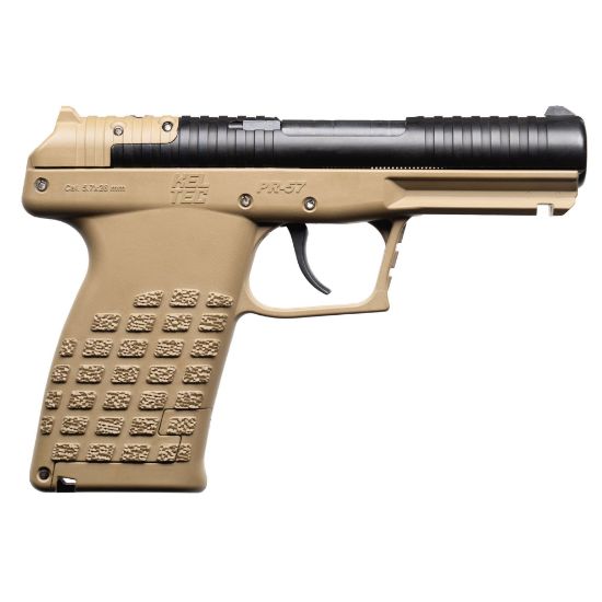 Kel-Tec, PR57 Tan, Striker Fired, Semi-automatic, Polymer Frame Pistol, Compact, 5.7X28MM, 4.6" Barrel, Matte Finish, FDE, COY, Desert Tan, Optics Ready, 3 Dot Sights, 20 Rounds, (2) 10 Round Stripper Clips, Includes Optic Plate, 640832010244, FFL-KELTEC-PR57TAN, RTG Parts