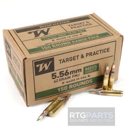 150 Round Case of Winchester LC 5.56 NATO M855 62gr Green Trip, FMJ, 5.56x45mm Remington, Two Hundred Rounds, AR Food, 5.56MM NATO, Lake City, 020892228306, AMMO-WM855150, RTG Parts