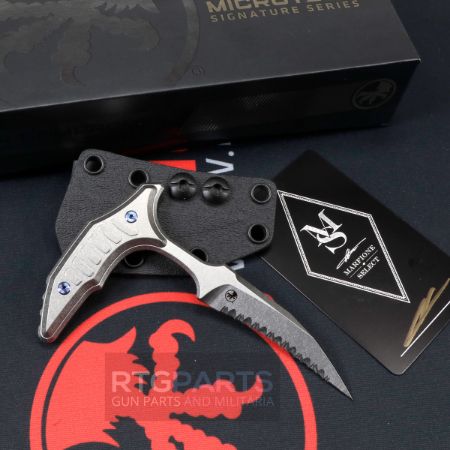 Picture of MICROTECH BEE PUSH DAGGER 2.5" STONEWASH FULL SERRATED BLUE TI HARDWARE, 218-12MS3