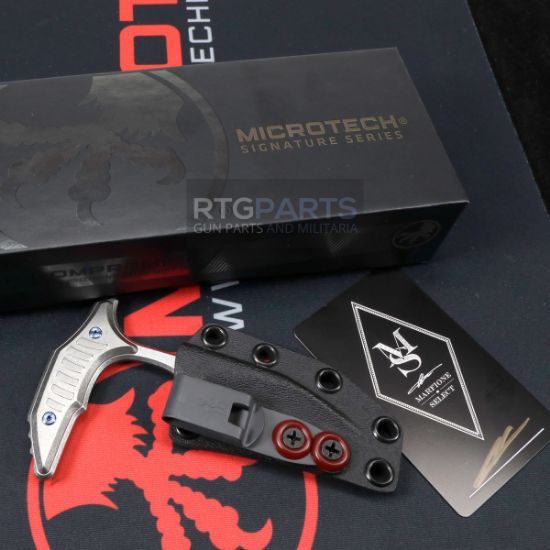 Picture of MICROTECH BEE PUSH DAGGER 2.5" STONEWASH FULL SERRATED BLUE TI HARDWARE, 218-12MS3