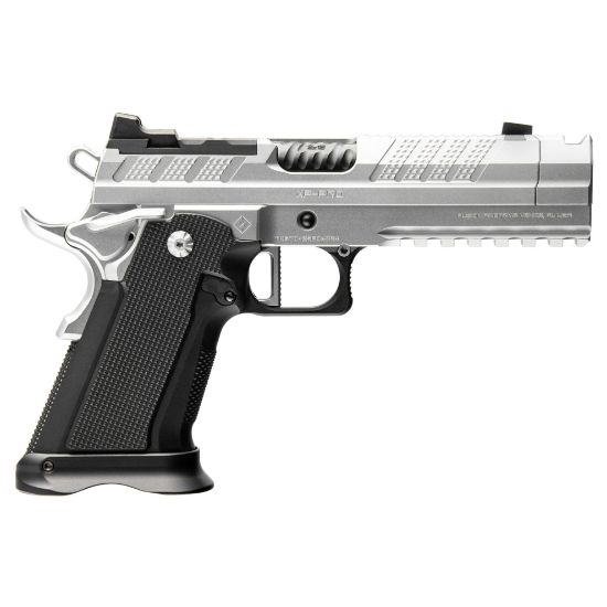 Fusion XP Comp Aluminum Frame Pistol, Full Size, 9MM, 4.6" Barrel with Integrated Compensator, Tenifer Finish, Chrome and Black, Grip & Thumb Safety, Fiber Optic Front Sights, Optic Ready, Two 17rd Mags, 789049493188, FFL-FUSION-XP-COMP-9-C, RTG Parts