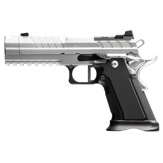 Fusion XP Comp Aluminum Frame Pistol, Full Size, 9MM, 4.6" Barrel with Integrated Compensator, Tenifer Finish, Chrome and Black, Grip & Thumb Safety, Fiber Optic Front Sights, Optic Ready, Two 17rd Mags, 789049493188, FFL-FUSION-XP-COMP-9-C, RTG Parts