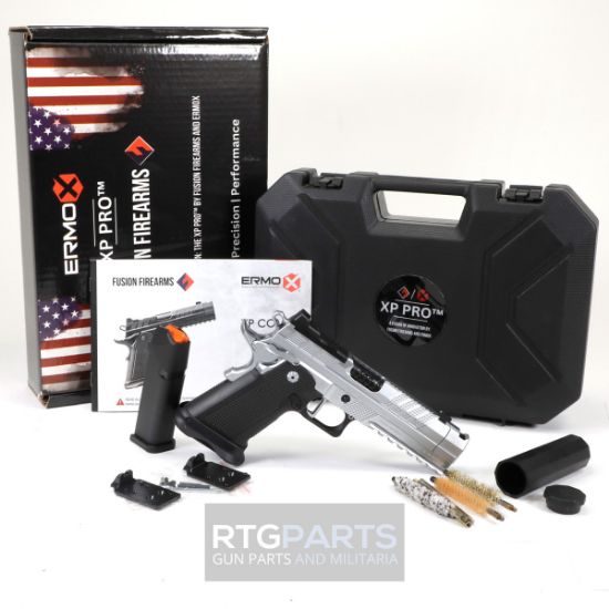 Fusion XP Comp Aluminum Frame Pistol, Full Size, 9MM, 4.6" Barrel with Integrated Compensator, Tenifer Finish, Chrome and Black, Grip & Thumb Safety, Fiber Optic Front Sights, Optic Ready, Two 17rd Mags, 789049493188, FFL-FUSION-XP-COMP-9-C, RTG Parts