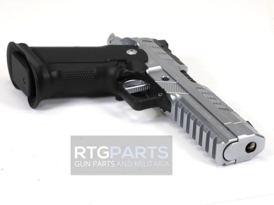 Fusion XP Comp Aluminum Frame Pistol, Full Size, 9MM, 4.6" Barrel with Integrated Compensator, Tenifer Finish, Chrome and Black, Grip & Thumb Safety, Fiber Optic Front Sights, Optic Ready, Two 17rd Mags, 789049493188, FFL-FUSION-XP-COMP-9-C, RTG Parts