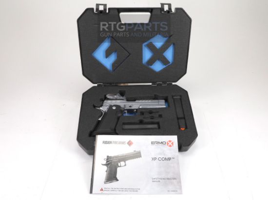 Fusion XP Comp Aluminum Frame Pistol, Full Size, 9MM, 4.6" Barrel with Integrated Compensator, Tenifer Finish, Chrome and Black, Grip & Thumb Safety, Fiber Optic Front Sights, Optic Ready, Two 17rd Mags, 789049493188, FFL-FUSION-XP-COMP-9-C, RTG Parts