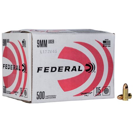 500rd Bulk Box of Federal Champion 9mm 115gr FMJ, 9x19mm, 9mm Luger,  604544679083, AMMO-C9115A500, RTG Parts