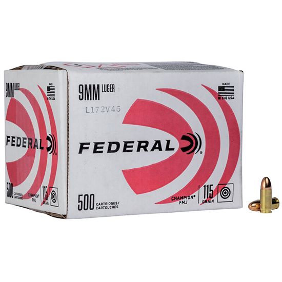 500rd Bulk Box of Federal Champion 9mm 115gr FMJ, 9x19mm, 9mm Luger,  604544679083, AMMO-C9115A500, RTG Parts