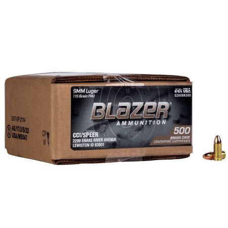 Blazer Brass 9mm 115gr FMJ, 500rd Bulk Box, 604544688023, AMMO-CCI-5200BK500, RTG Parts