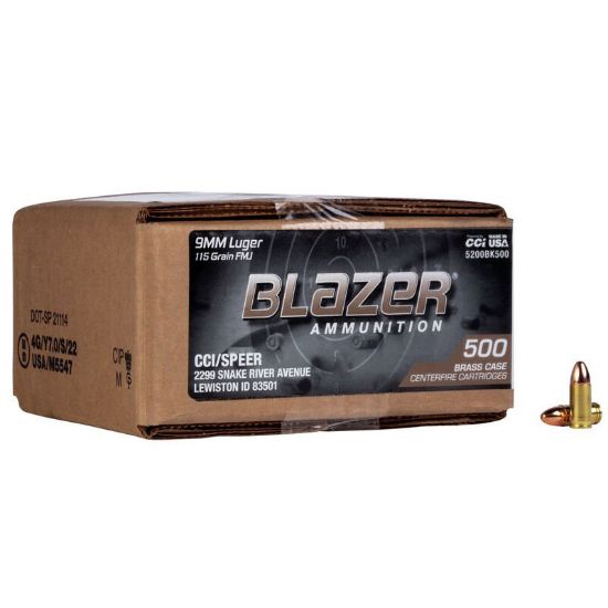Blazer Brass 9mm 115gr FMJ, 500rd Bulk Box, 604544688023, AMMO-CCI-5200BK500, RTG Parts