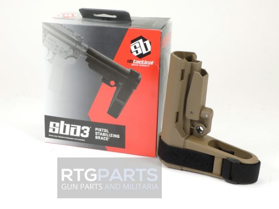 SBA3 FDE Pistol Stabilizing Brace, SB Tactical, Flat Dark Earth, UPC 699618783421, SB-SBA3X-02, RTG Parts