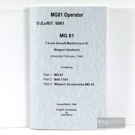 MG81 Operators Manual in English, Flugzeugmaschinengewehr 81 Waffen handbuch, Machine Gun, LIB-0081, RTG Parts