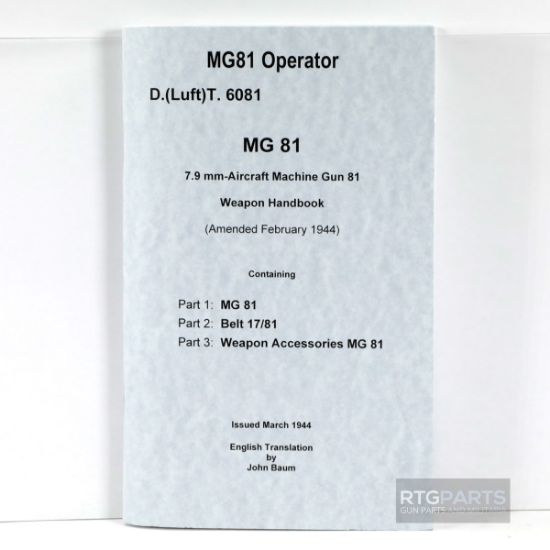 MG81 Operators Manual in English, Flugzeugmaschinengewehr 81 Waffen handbuch, Machine Gun, LIB-0081, RTG Parts
