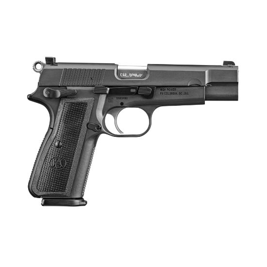 FN America, High Power, Single Action, Semi-automatic, Metal Frame Pistol, Full Size, 9MM, 4.7" Target-crowned Hammer Forged Barrel, PVD Finish, Black, 2 Polymer Grip Pairs, Driftable Dovetail Sights, Ambidextrous Safety, 17 Rounds, 2 Magazines, Includes Zippered Ballistic Range Bag, 845737013585, FFL-FN-66-100256, RTG Parts