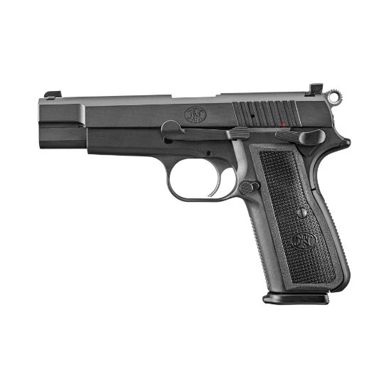 FN America, High Power, Single Action, Semi-automatic, Metal Frame Pistol, Full Size, 9MM, 4.7" Target-crowned Hammer Forged Barrel, PVD Finish, Black, 2 Polymer Grip Pairs, Driftable Dovetail Sights, Ambidextrous Safety, 17 Rounds, 2 Magazines, Includes Zippered Ballistic Range Bag, 845737013585, FFL-FN-66-100256, RTG Parts