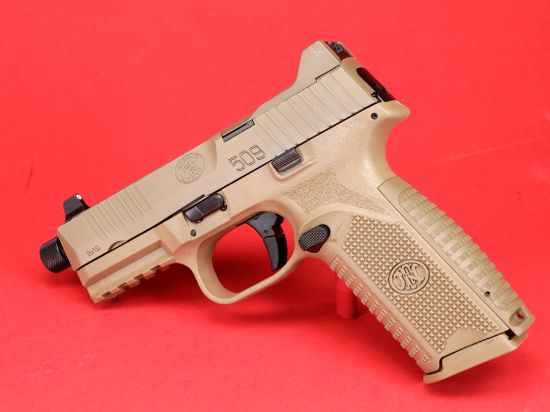 FN America, FN 509 Tactical, FDE, Full Size, 9MM, 4.5" Barrel, Polymer Frame, Flat Dark Earth, 1-24Rd Magazines and 1-17Rd Magazine, Non-Manual Safety, Suppressor Height Night Sights, Low Profile Optics Mounting System, Threaded Barrel,  Ambi Slide Stop Lever, Ambi Mag Release, FN Soft Case, 845737009137, FFL-FN-66-100373, RTG Parts