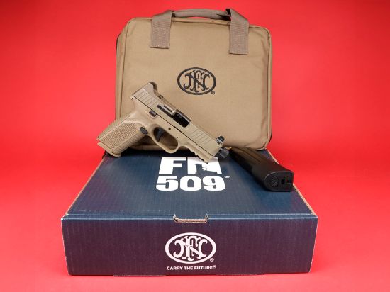 FN America, FN 509 Tactical, FDE, Full Size, 9MM, 4.5" Barrel, Polymer Frame, Flat Dark Earth, 1-24Rd Magazines and 1-17Rd Magazine, Non-Manual Safety, Suppressor Height Night Sights, Low Profile Optics Mounting System, Threaded Barrel,  Ambi Slide Stop Lever, Ambi Mag Release, FN Soft Case, 845737009137, FFL-FN-66-100373, RTG Parts