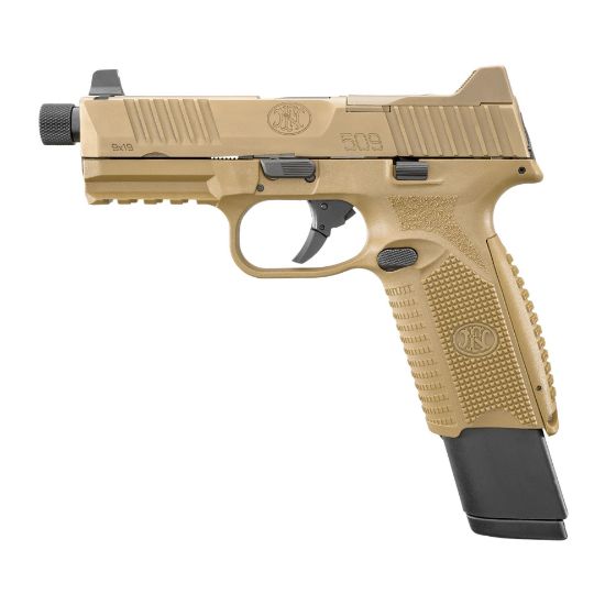 FN America, FN 509 Tactical, FDE, Full Size, 9MM, 4.5" Barrel, Polymer Frame, Flat Dark Earth, 1-24Rd Magazines and 1-17Rd Magazine, Non-Manual Safety, Suppressor Height Night Sights, Low Profile Optics Mounting System, Threaded Barrel,  Ambi Slide Stop Lever, Ambi Mag Release, FN Soft Case, 845737009137, FFL-FN-66-100373, RTG Parts