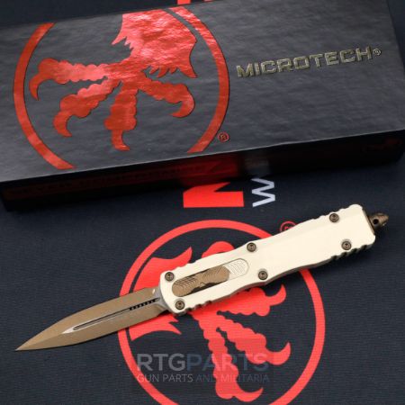 Picture of MICROTECH DIRAC D/E OTF AUTO KNIFE, CHAMPAGNE, BURNT BRONZE 2.9 INCH DAGGER, 225-1CGC19