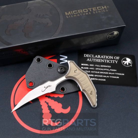 Picture of MICROTECH BEE PUSH DAGGER 2.5" APOCALYPTIC FULL SERRATE  ANTIQUE BRONZE HANDLES, 218-12APMS2