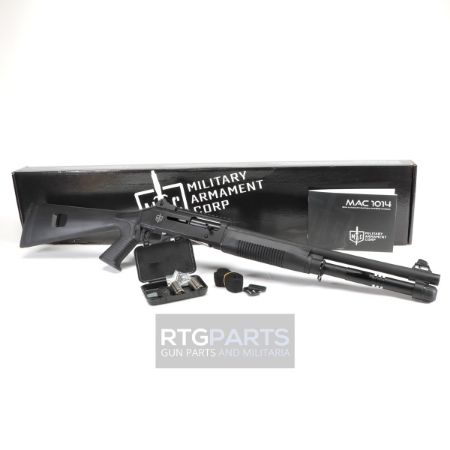 MAC 1014 Pistol Grip, Semi-automatic Shotgun, 12 Gauge, 3" Chamber, 18.5" Barrel, Polymer Pistol Grip and Forearm, Anodized Finish, Black, Ghost Ring Rear and Blade Front Sights, 5 Rounds, Includes Benelli/Mobil Pattern Choke Tubes 1/3/5, Military Arms Corporation, 723551440254, FFL-MAC-21000120, RTG Parts