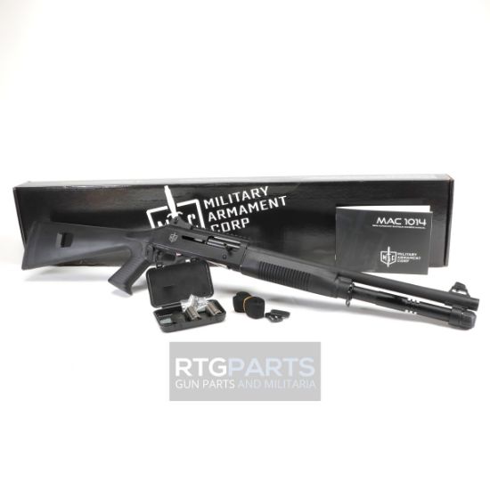 MAC 1014 Pistol Grip, Semi-automatic Shotgun, 12 Gauge, 3" Chamber, 18.5" Barrel, Polymer Pistol Grip and Forearm, Anodized Finish, Black, Ghost Ring Rear and Blade Front Sights, 5 Rounds, Includes Benelli/Mobil Pattern Choke Tubes 1/3/5, Military Arms Corporation, 723551440254, FFL-MAC-21000120, RTG Parts