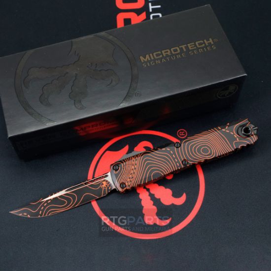 Picture of MICROTECH ULTRATECH GEN IV OTF AUTO KNIFE, TOPO BLACK ORANGE, S/E 3.5" M390 11214-TPBKORCS
