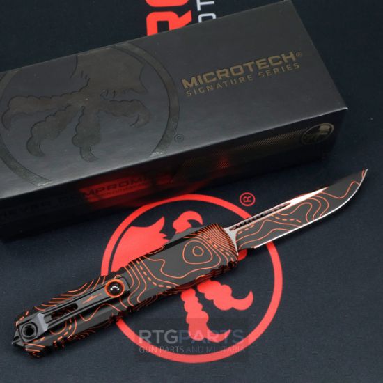 Picture of MICROTECH ULTRATECH GEN IV OTF AUTO KNIFE, TOPO BLACK ORANGE, S/E 3.5" M390 11214-TPBKORCS