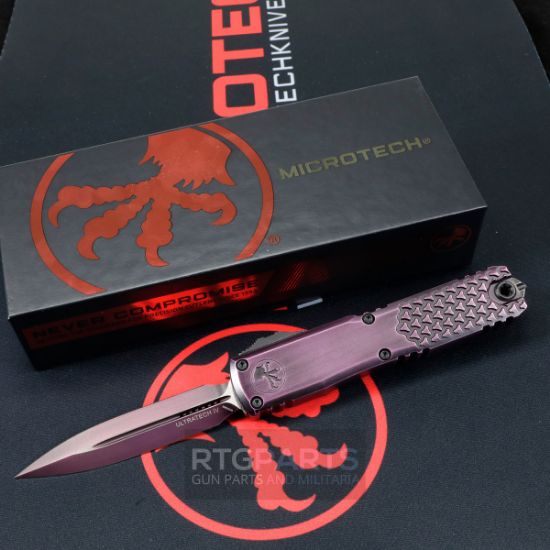 Picture of MICROTECH ULTRATECH GEN IV OTF AUTO KNIFE, HALF TRI GRIP, PURPLE ABRASION, D/E 3.5" M390 DAGGER 11224HT-1PUAA