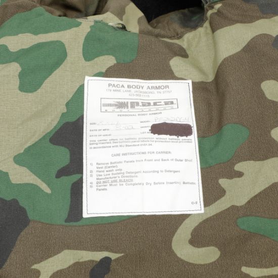 Picture of PACA BODY ARMOR, WOODLAND, SHELL ONLY, XXLL, USED GOOD