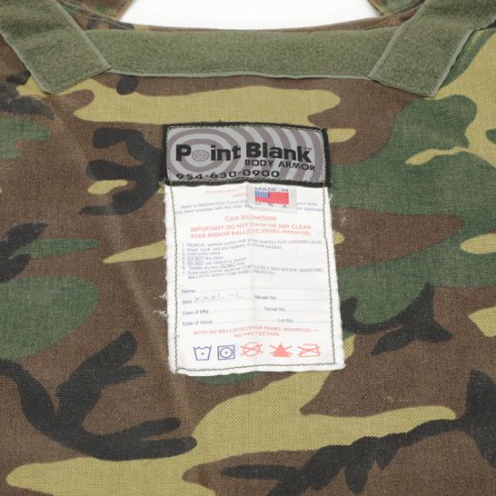 Picture of POINT BLANK BODY ARMOR, WOODLAND, SHELL ONLY, XXXL-L, USED GOOD
