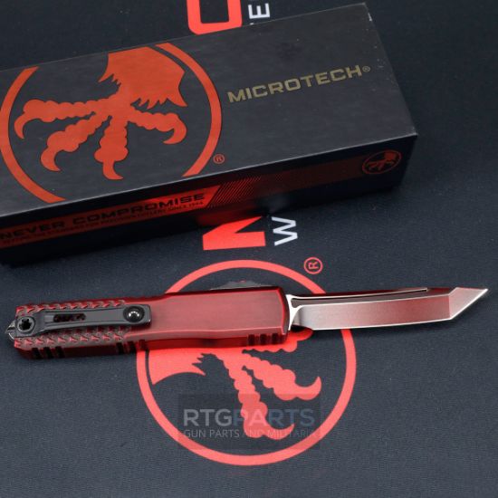 Picture of MICROTECH ULTRATECH GEN IV OTF AUTO KNIFE, HALF TRI GRIP, RED ABRASION, T/E 3.5" M390 TANTO 11224HT-1RDAA