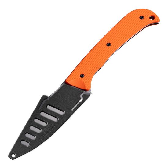 Hogue, Extrak, Fixed Blade Knife, CPM MagnaCut Steel, Plain Edge, 3.3 Clip Point Blade, Stone Tumbled Finish, Orange G-10 Handle, Silver Blade, Includes Sheath, 743108358603, GER-35860, RTG Parts