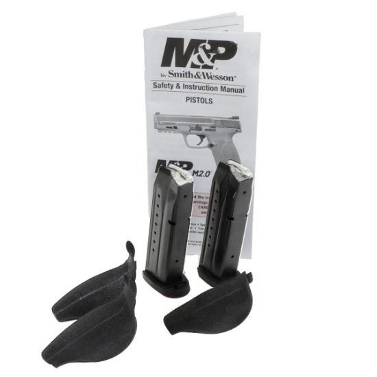 Picture of TWO USED S&W M&P 9MM 17RD MAGS W/ MANUAL & GRIP INSERTS