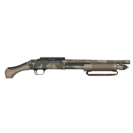 Mossberg, 590 Blikesem, Pump, 12 Gauge, 3" Chamber, 14.375" Barrel, Rhodesian Brushstroke Camo Finish, Flat Dark Earth AfterShock Grip and Forend with Leather Strap, Bead Sights, Picatinny Rail, 5 Rounds, Includes Cylinder Bore Choke, Overall Length 26.5", 015813506328, FFL-MOSSBERG-50632, RTG Parts