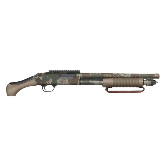Mossberg, 590 Blikesem, Pump, 12 Gauge, 3" Chamber, 14.375" Barrel, Rhodesian Brushstroke Camo Finish, Flat Dark Earth AfterShock Grip and Forend with Leather Strap, Bead Sights, Picatinny Rail, 5 Rounds, Includes Cylinder Bore Choke, Overall Length 26.5", 015813506328, FFL-MOSSBERG-50632, RTG Parts