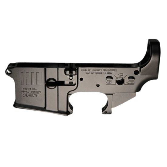 Sons of Liberty Gun Works, Stripes Logo Lower Receiver, Stripped Lower Receiver, Multi Cal, Anodized Finish, Black, 657628674375, FFL-SOLGW-L-STRIPES-A-BLK, RTG Parts