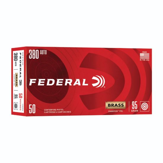 Federal, Champion, 380 Auto, 95 Grain, Full Metal Jacket, 50 Round Box, 9mm Kurz, 604544696516, AMMO-C38095A, RTG Parts