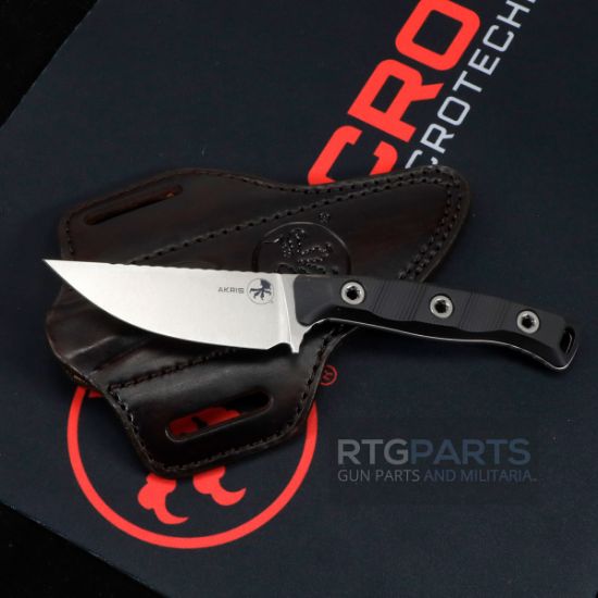 Picture of MICROTECH AKRIS STONEWASH STANDARD G10 BLACK W/ LEATHER SHEATH 95-10BK-1