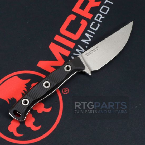 Picture of MICROTECH AKRIS STONEWASH STANDARD G10 BLACK W/ LEATHER SHEATH 95-10BK-1