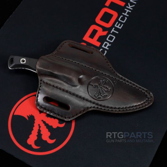 Picture of MICROTECH AKRIS STONEWASH STANDARD G10 BLACK W/ LEATHER SHEATH 95-10BK-1