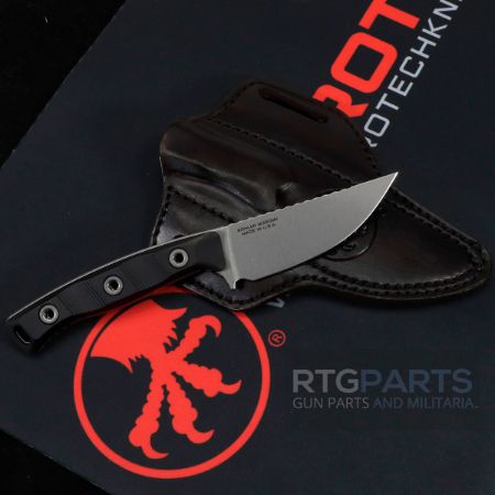 Picture of MICROTECH AKRIS STONEWASH STANDARD G10 BLACK W/ LEATHER SHEATH 95-10BK-1