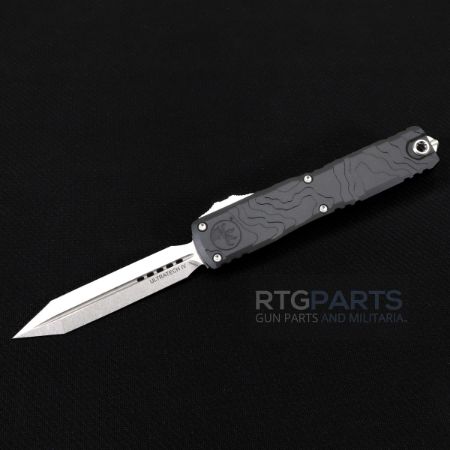 Picture of MICROTECH ULTRATECH SPARTAN GEN IV OTF AUTO KNIFE, TOPOGRAPHIC ENGRAVED BLACK, 3.5" M390 D/E, STONEWASH, 12234TP-10