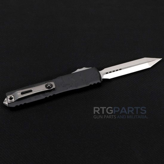 Picture of MICROTECH ULTRATECH SPARTAN GEN IV OTF AUTO KNIFE, TOPOGRAPHIC ENGRAVED BLACK, 3.5" M390 D/E, STONEWASH, 12234TP-10
