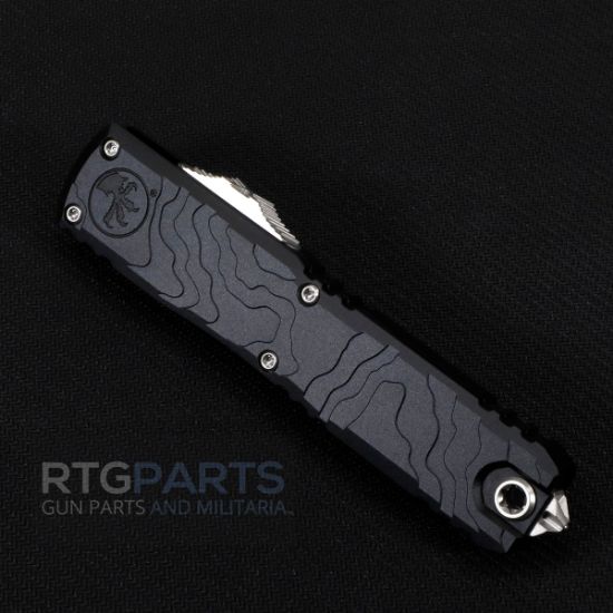 Picture of MICROTECH ULTRATECH SPARTAN GEN IV OTF AUTO KNIFE, TOPOGRAPHIC ENGRAVED BLACK, 3.5" M390 D/E, STONEWASH, 12234TP-10