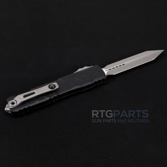 Picture of MICROTECH ULTRATECH SPARTAN GEN IV OTF AUTO KNIFE, TOPOGRAPHIC ENGRAVED BLACK, 3.5" M390 D/E, APOCALYPTIC, 12234TP-10AP
